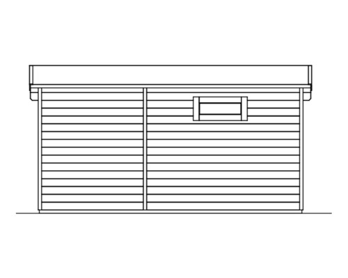 Zeichnung eines Gartenhauses mit Fenster und Holzwänden