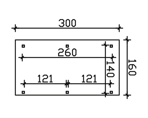 Technische Zeichnung mit Maßangaben 300, 160, 260, 140 und 121