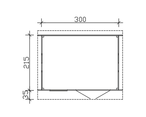 Plan d''un abri de jardin mesurant 300 sur 215 centimètres