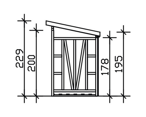 Zeichnung eines Gerätehauses mit Maßangaben