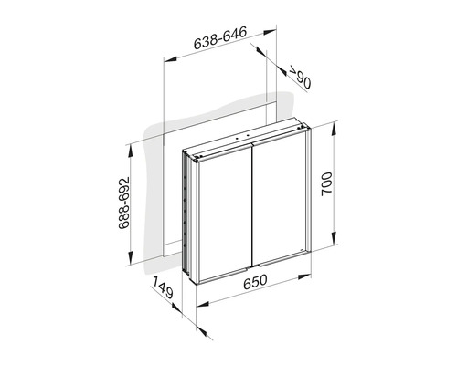 Dessin technique d''une armoire de toilette avec dimensions