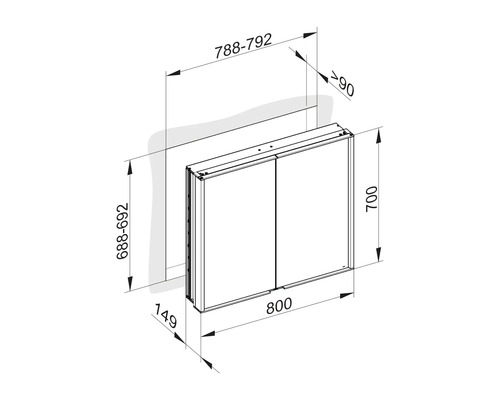 Dessin technique d''une armoire de toilette avec dimensions