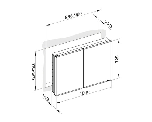 Schéma technique d''une armoire de toilette avec dimensions