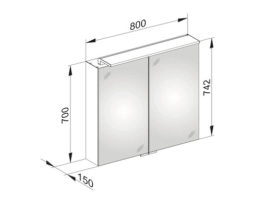 Schéma technique d''une armoire de toilette avec dimensions