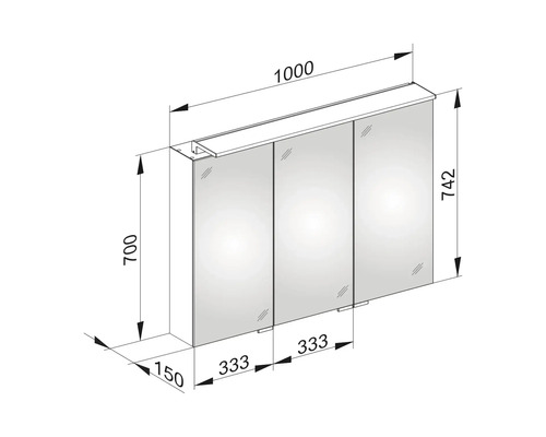 Dessin technique d''une armoire de toilette avec dimensions.