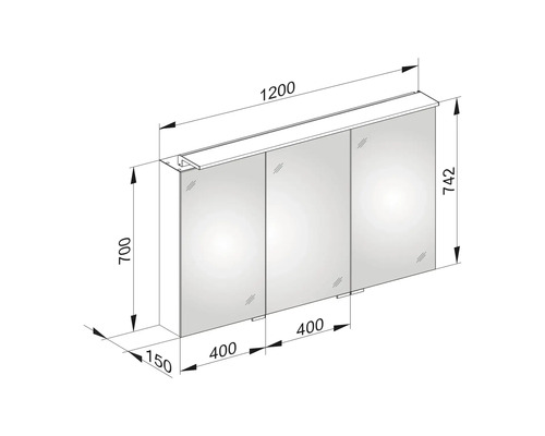 Schéma technique d''une armoire de toilette avec dimensions