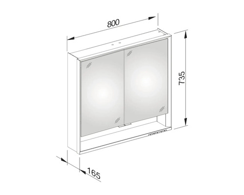 Schéma technique d''une armoire de toilette avec dimensions.
