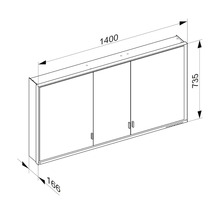 Dessin technique d''une armoire de toilette à trois portes avec dimensions.