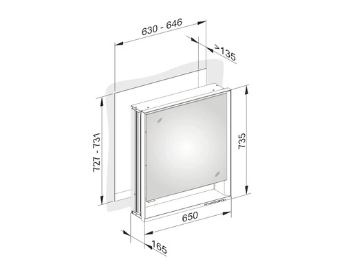 Schéma technique d''une armoire de toilette avec dimensions