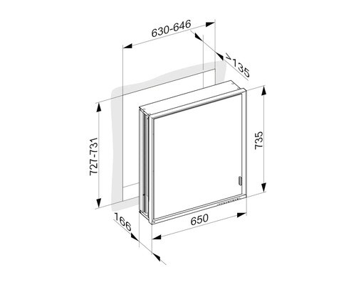 Dessin technique d''une armoire de toilette avec dimensions