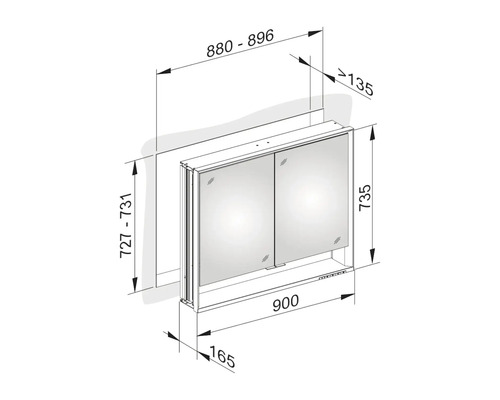 Dessin technique d''une armoire de toilette avec dimensions