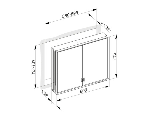 Schéma technique d''une armoire de toilette avec dimensions