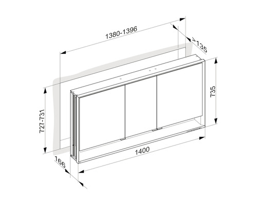 Dessin technique d''une armoire de salle de bain avec dimensions