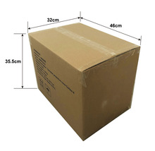 Carton avec des dimensions de 46 cm de long, 32 cm de large et 35,5 cm de haut