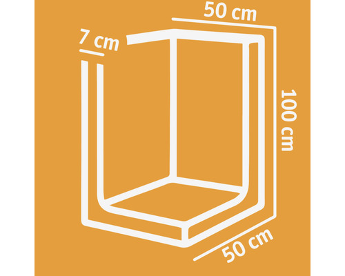 Illustration d''une cabine de douche avec les dimensions 50 cm x 50 cm x 100 cm et une largeur de profilé de 7 cm.