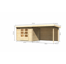 Abri de jardin Karibu Noorvik 3 avec extension de toit de 3 m, paroi arrière 614 x 273 cm naturel