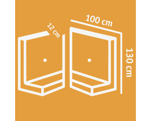 Schéma technique d''un panneau de douche avec des dimensions de 12 cm, 100 cm et 130 cm.