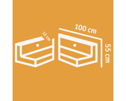 Technische Zeichnung eines Schubladenelements mit den Massen 100 cm, 55 cm und 12 cm.