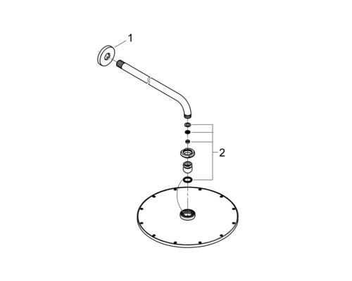 Explosionszeichnung einer Duscharmatur mit Brausearm und Kopfbrause