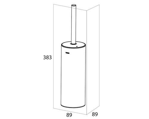 Technische Zeichnung einer Toilettenbürstengarnitur mit Maßangaben