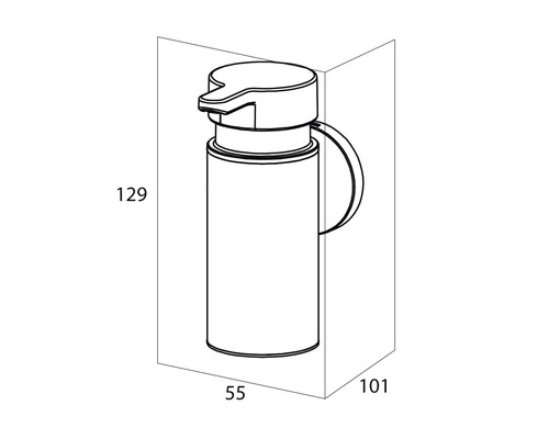Skizze eines Seifenspenders mit Massangaben