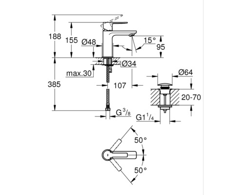 Schéma technique d''un robinet avec dimensions