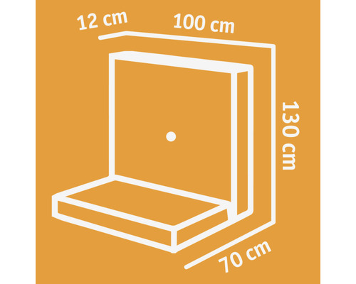 Illustration d''un canapé d''angle avec les dimensions 12 cm, 100 cm, 130 cm et 70 cm.