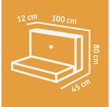 Zeichnung eines Wandklappbettes mit den Maßen 12 cm, 100 cm, 80 cm und 45 cm