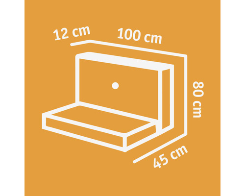 Dessin d''un lit pliant mural avec les dimensions 12 cm, 100 cm, 80 cm et 45 cm