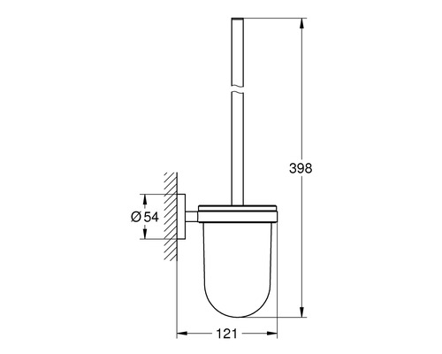 Technische Zeichnung einer Wand-Toilettenbürstengarnitur mit Maßangaben