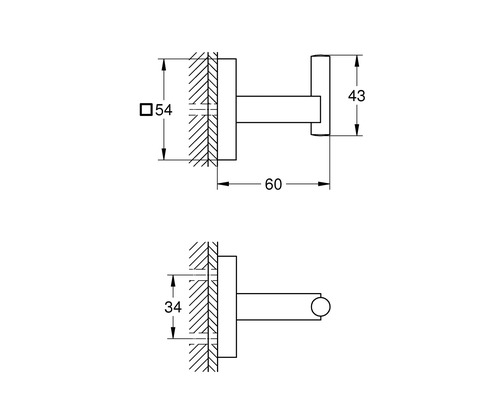 Dessin technique d''un crochet mural avec dimensions