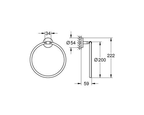 Dessin technique d''un anneau porte-serviettes avec dimensions