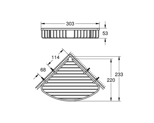 Dessin technique d''une étagère de douche avec cotes