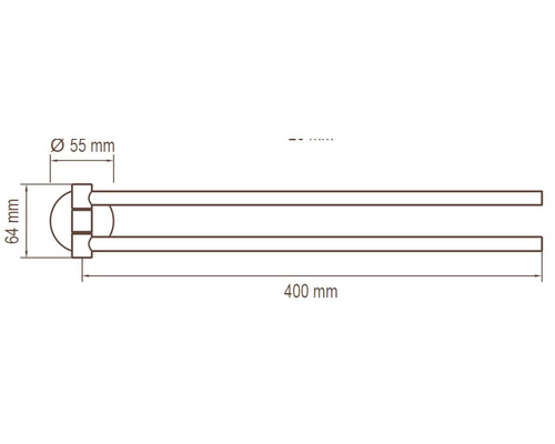 Technische Zeichnung eines Handtuchhalters mit den Maßen 400 mm Länge, 55 mm Durchmesser und 64 mm Höhe