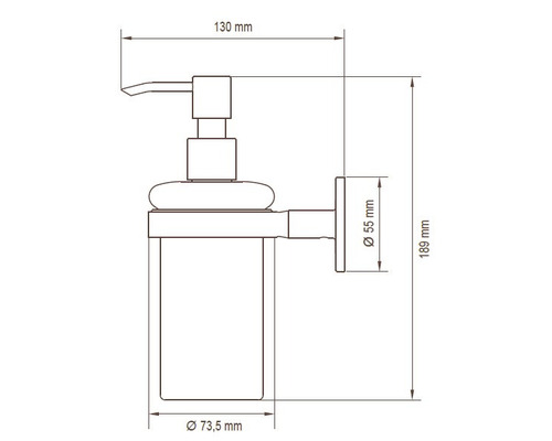Technische Zeichnung eines Seifenspenders mit Maßangaben