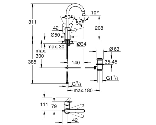 Dessin technique d''un robinet avec indications de dimensions