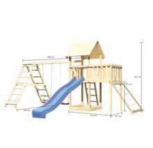 Tour de jeu avec toboggan, balançoire et échelle d''escalade avec dimensions
