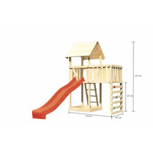 Tour de jeux en bois avec toboggan et mur d''escalade
