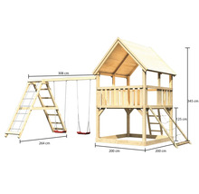 Tour de jeux en bois avec balançoire et échelle d''escalade avec dimensions