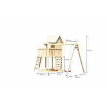 Tour de jeux cabane de jeux Karibu Frieda 107 x 107 cm en bois composée de 2 balançoires, d'un mur d'escalade