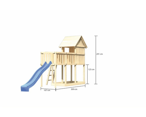 Spielturm aus Holz mit Rutsche und Abmessungen