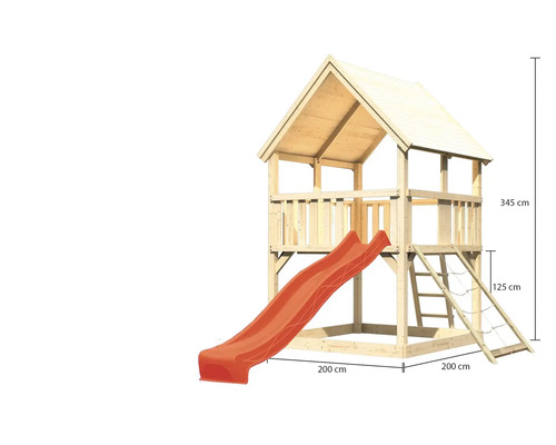 Spielturm aus Holz mit Rutsche und Leiter, Abmessungen 345 x 200 x 200 cm