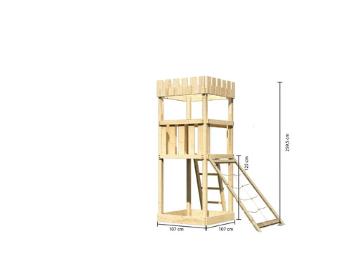 Tour de jeu en bois avec échelle et dimensions