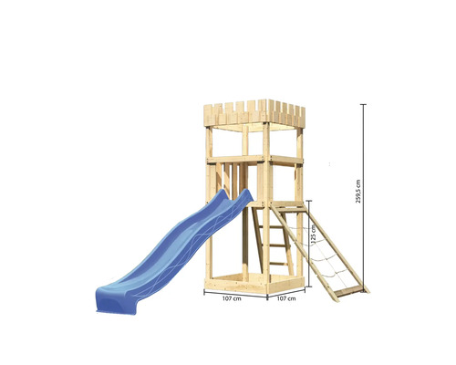 Tour de jeu avec toboggan, échelle et filet d''escalade en bois, hauteur 259,5 cm