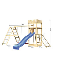 Tour de jeux en bois avec balançoire, toboggan et mur d''escalade avec les dimensions