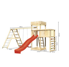 Tour de jeu avec balançoire, toboggan, mur d''escalade et tour