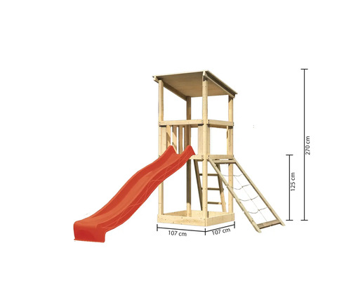 Tour de jeu avec toboggan, échelle et filet d''escalade, hauteur 270 cm