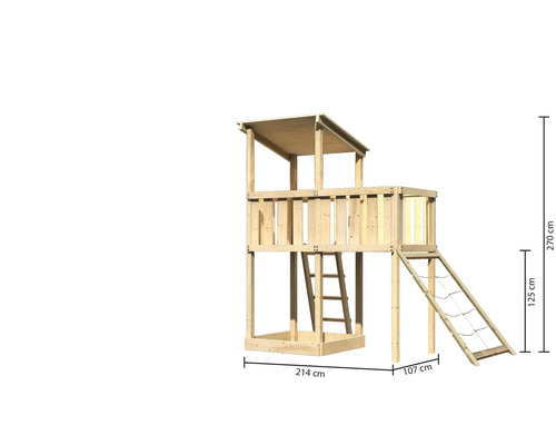 Tour de jeux en bois avec échelle et filet d''escalade