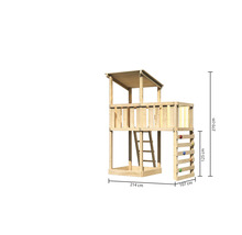 Tour de jeux en bois avec échelle et mur d''escalade et indications de hauteur