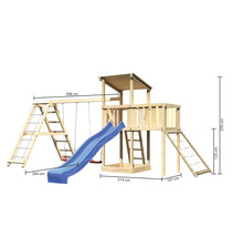 Tour de jeu avec balançoire, toboggan et mur d''escalade